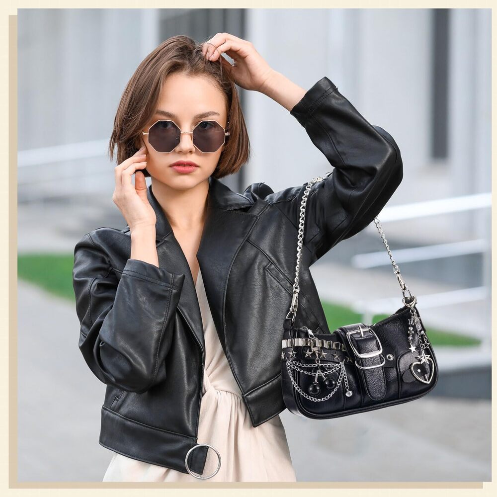 3203 Y2k Purse Cute Vintage Emo Shoulder Bag With Goth Chains Buckle Punk View 3